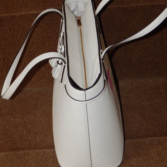 NWT Kate Spade Hayes Pebbled Leather MD Top Zip Off White Carryall Tote Bag - Picture 7 of 10